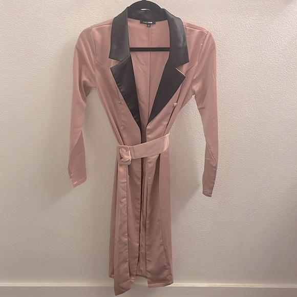 Fashion Nova Jackets & Blazers - Fashion Nova Pink Satin Belted Trench Coat